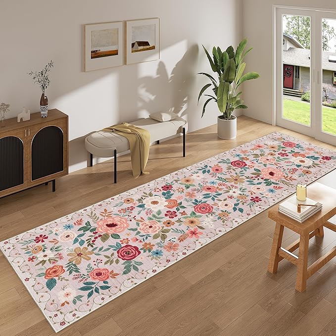 DUKINO 3x10 Runner Rug for Hallway, Washable Kitchen Floral Runner Rug - Image 4