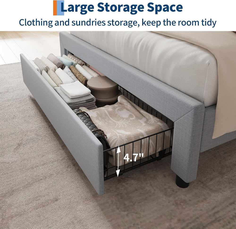 Garvee Twin Size Upholstered Bed Frame with 2 Drawers and LED Lights, Grey