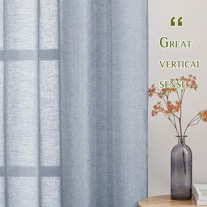 NICETOWN Linen Blend Semi Sheer Window Curtains W52 x L45, Sea Mist - Image 5