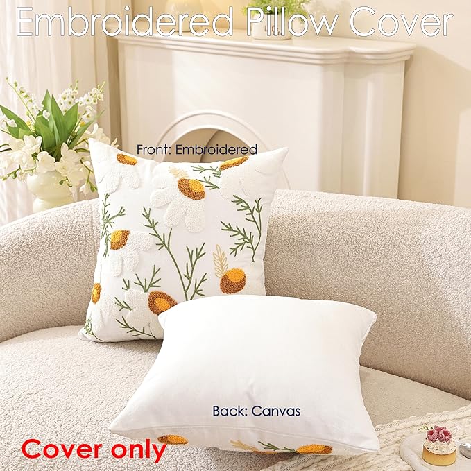 TAOSON Pack of 2, Cotton Canvas Cushion Covers, Spring Farmhouse Decor - Image 3