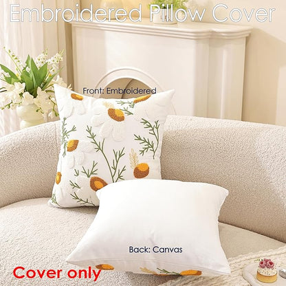 TAOSON Pack of 2, Cotton Canvas Cushion Covers, Spring Farmhouse Decor - Image 3