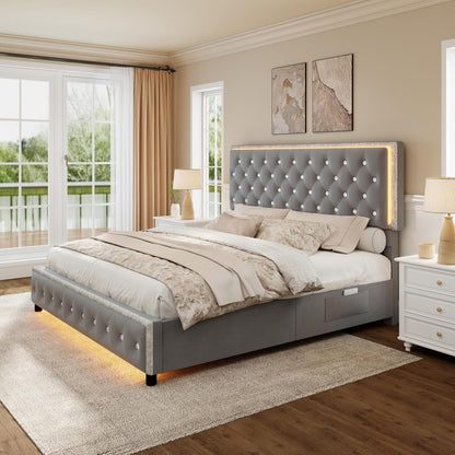 torana queen led bed frame with 2 storage on a desk or shelf