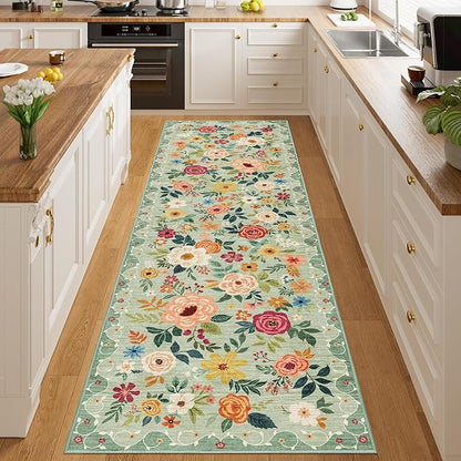 DUKINO 3x10 Runner Rug for Hallway, Washable Kitchen Floral Runner Rug - Image 2