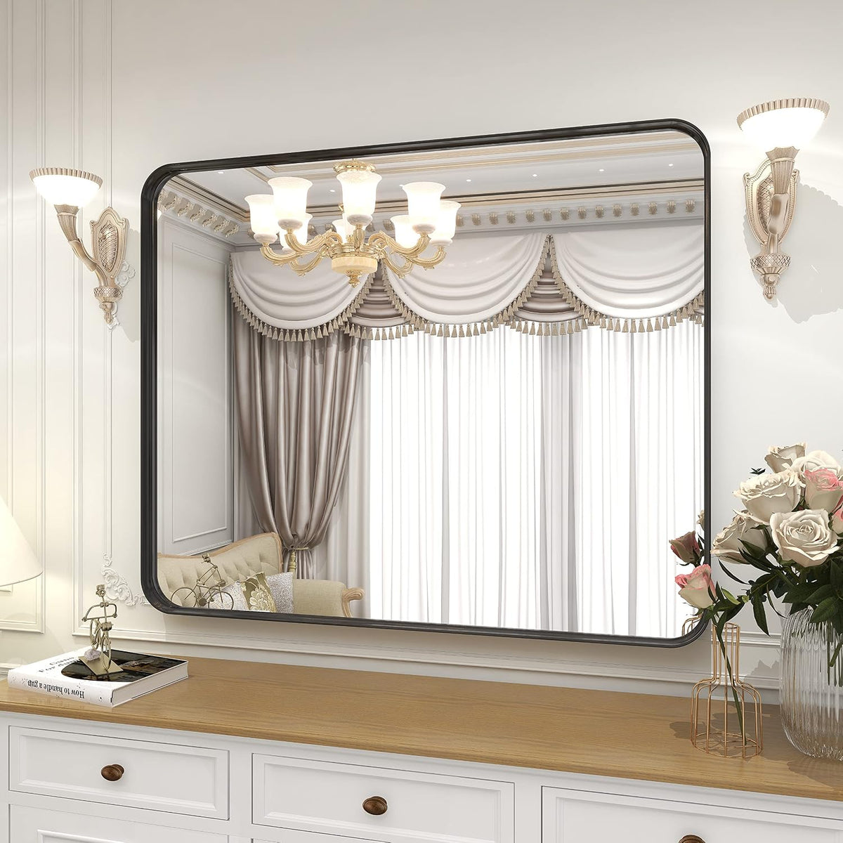voobang bathroom mirror 24"x32", black gorgeous deep frame, package contents