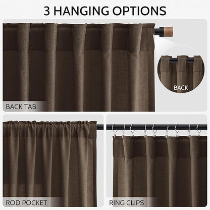 Nanspring Chocolate Linen Blend Light Filtering Back Tab Curtains 108 Inches - Image 3