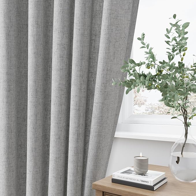 Grey Pinch Pleated Linen Curtains 100 Inches Long - Image 3