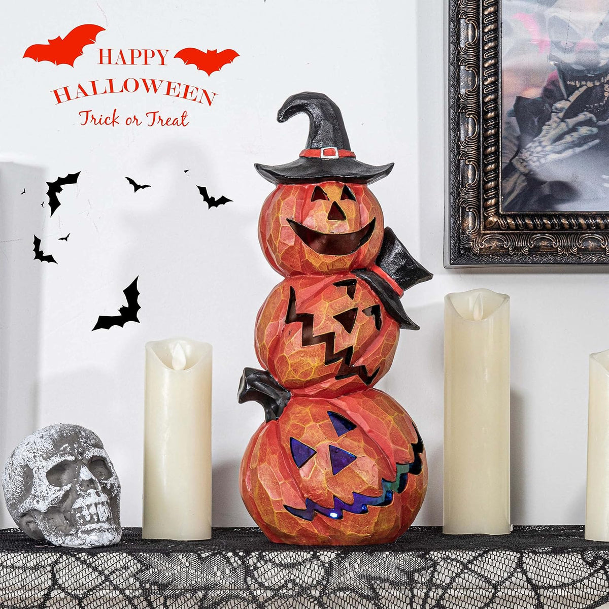 Light Up Evil Pumpkin 3-Layer Halloween Decoration 14 Inch Jack O' Stack
