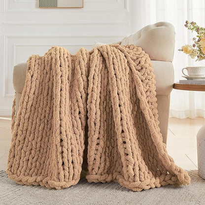 Carriediosa Chunky Knit Throw Blanket 50" X 60", 100% Hand Made Large Chenille - Image 5
