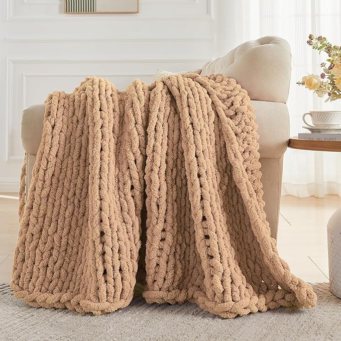 Carriediosa Chunky Knit Throw Blanket 60" X 80" Twin, 100% Hand Made Large - Image 5