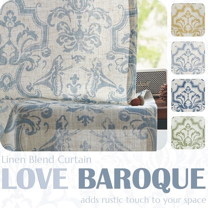 jinchan Linen Valance Curtain for Kitchen Vintage Damask Floral Blackout - Image 4
