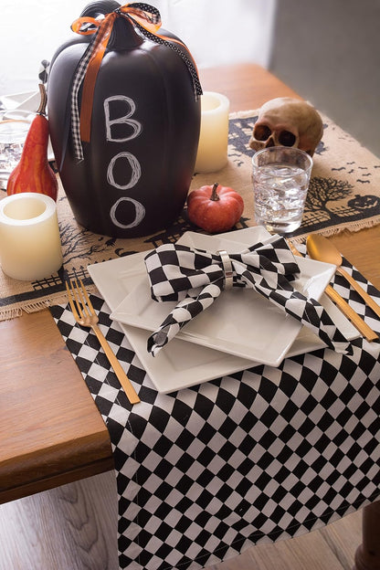 DII Halloween Tabletop, Harlequin Collection, Table Runner, 14x72, Black and Cream (Pack of 12)