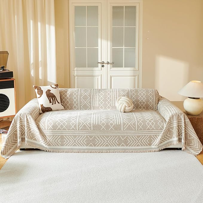 MEETSKY Boho Couch Cover Sofa Covers, Chenille Geometric Khaki Couch Covers by MEETSKY