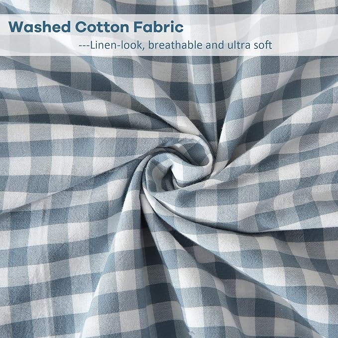 Dust Blue White Plaid Gingham Ruffle Body Pillow Cover, 100% Washed Cotton - Image 6