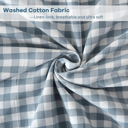 Dust Blue White Plaid Gingham Ruffle Body Pillow Cover, 100% Washed Cotton - Image 6