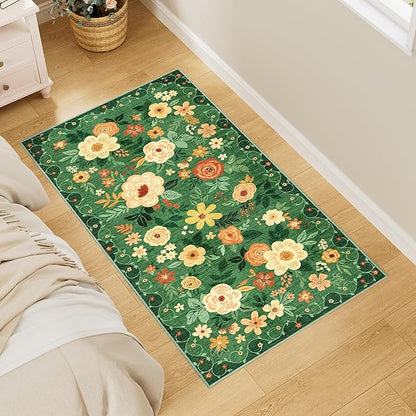 DUKINO 2x4 Rug for Entryway, Washable Kitchen Floral Runner Rug by DUKINO