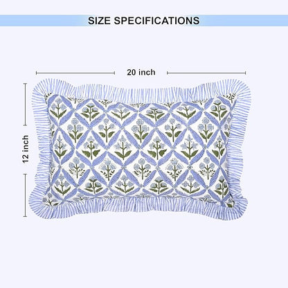 Ridhi Light Steel Blue 100% Cotton Block Print Ruffle Lumbar Sham Cover - Image 6