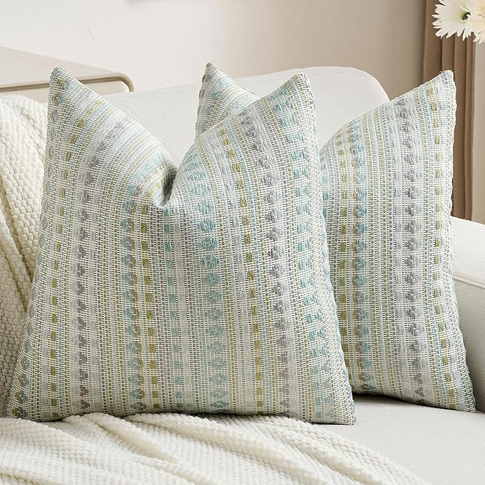 FUTEI Green Blue Decorative Throw Pillow Covers 24x24 Inch Set of 2, Soft Cozy by FUTEI
