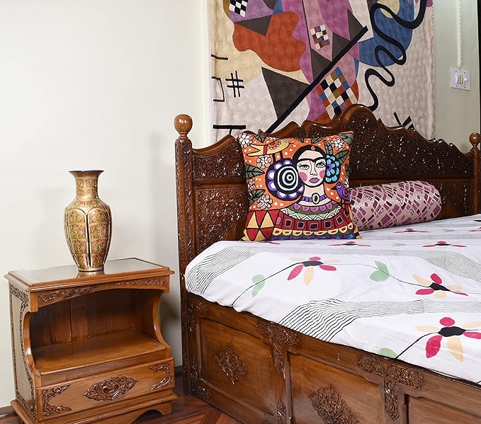 Frida Kahlo Inspired Pillow Cover Orange Mexican Art Pillowcase Eclectic - Image 3