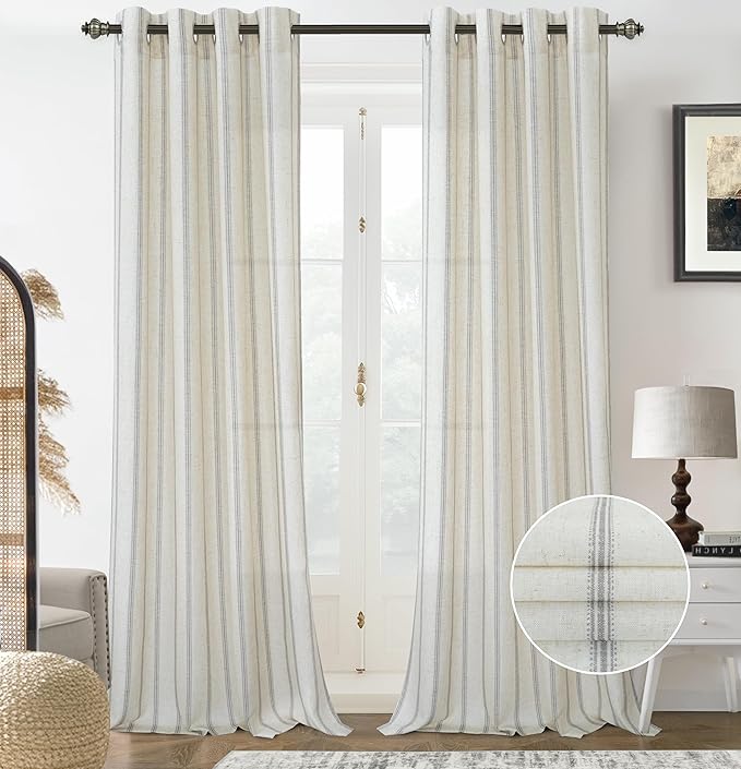 DriftAway Farmhouse Vertical Striped Linen Blend Textured Light Filtering Semi by DriftAway