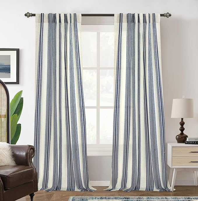 DriftAway Farmhouse Vertical Striped Linen Blend Textured Light Filtering Semi by DriftAway