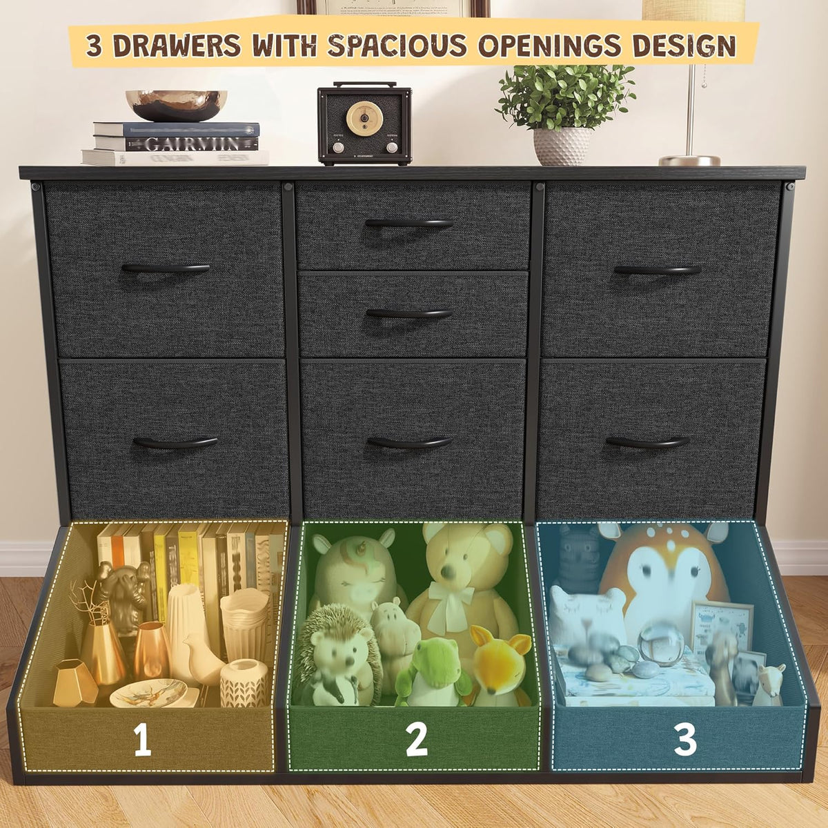 romorgniz dresser for bedroom, 7 drawer and 3, side view