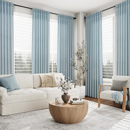 Light Blue Pinch Pleated Linen Curtains 112 Inches 2 Panels - Image 3