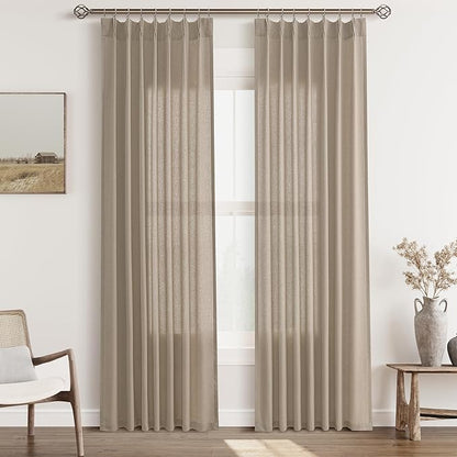 Light Taupe Pinch Pleat Linen Curtains 84 Inch Length 2 Panels Set by Aersas