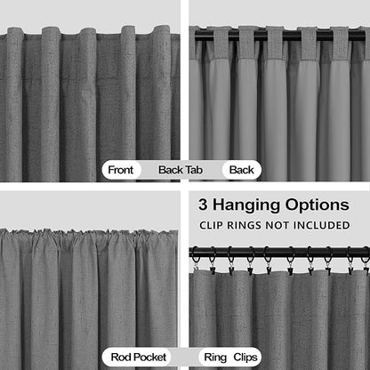 KOUFALL Grey Curtains 132 Inches Long Blackout Linen Back Tab Black Out Pleated - Image 4