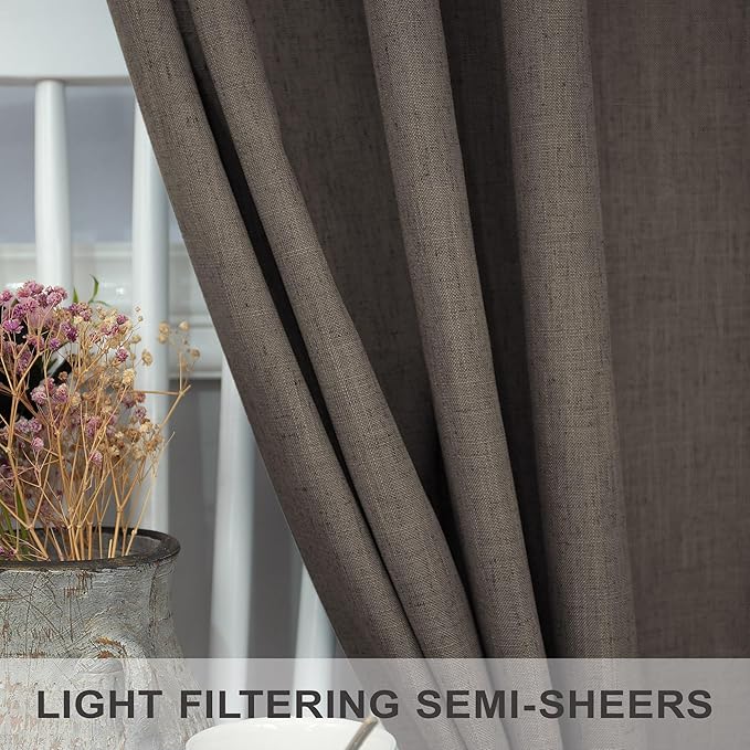 Chocolate Brown Curtains for Living Room 84 Inch Length 2 Panels Set Light - Image 3