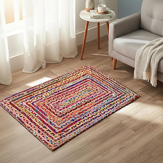 Ramanta Home Jute Chindi Braided Rug Boho 24x36 Inch Natural Multi Farmhouse by RamantaHome