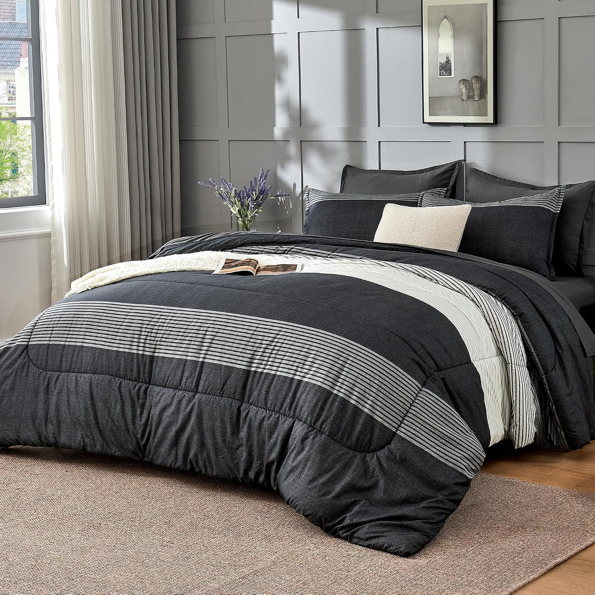 andency full size comforter set, black white grey, main product view