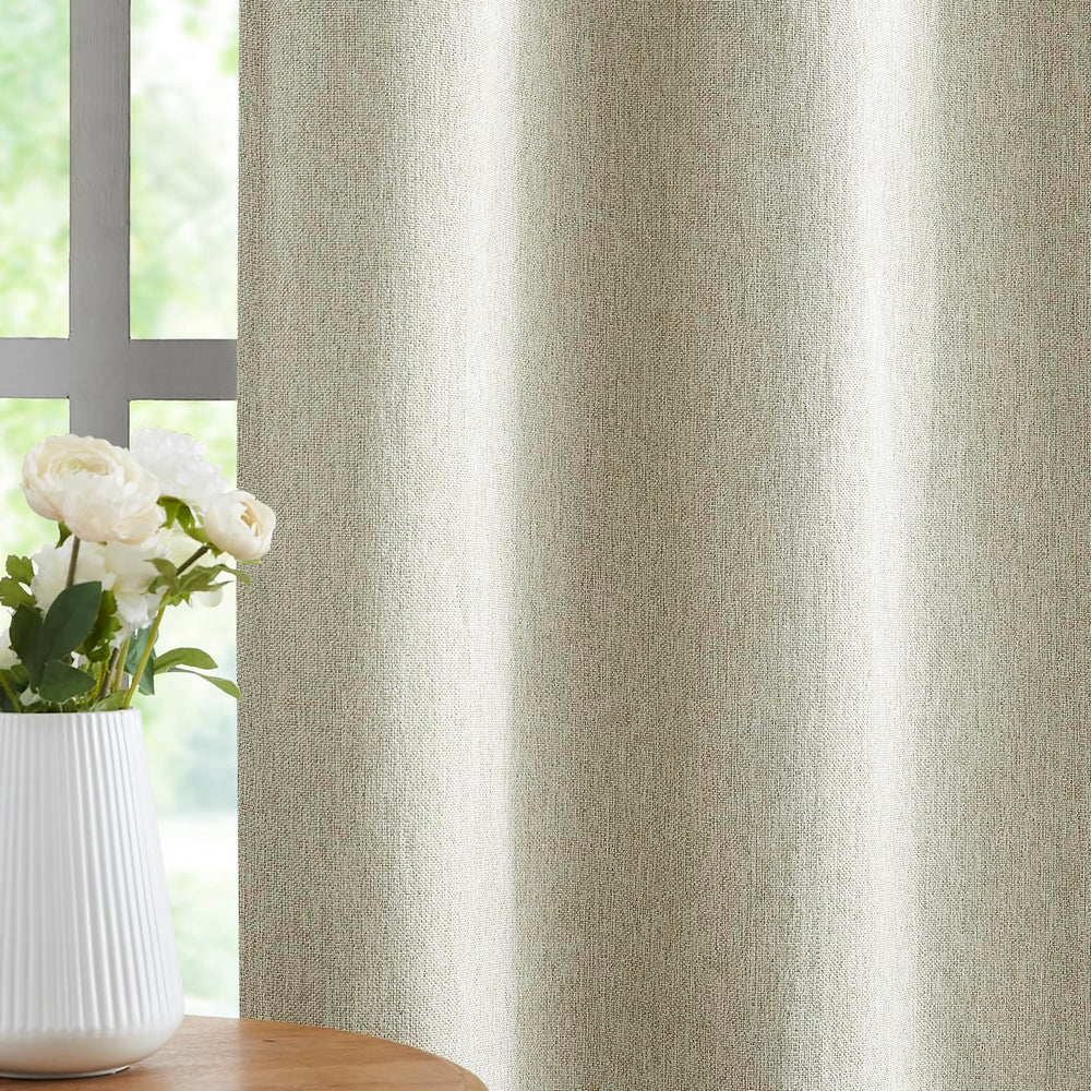 True Blackout Natural Linen Curtains for Bedroom Living Room 40x95" 2 Beige