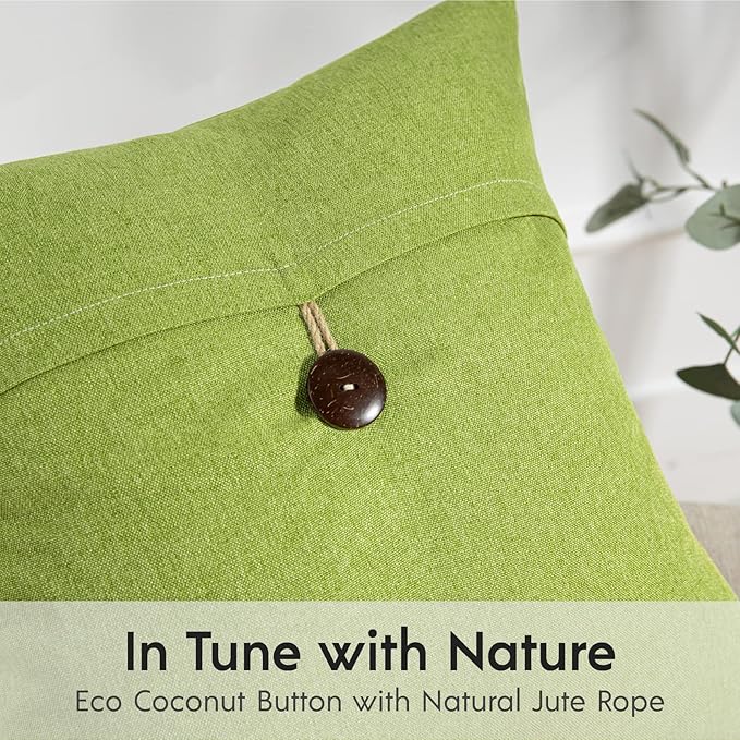 Phantoscope Pack of 2 Throw Pillow Covers Premium Coconut Button Vintage Linen - Image 2