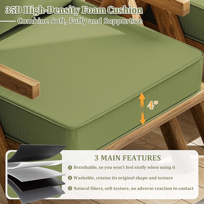 Outdoor Seat Cushion Set 22 L × 24 W × 5 H Inch Waterproof & Fade Resistant - Image 3