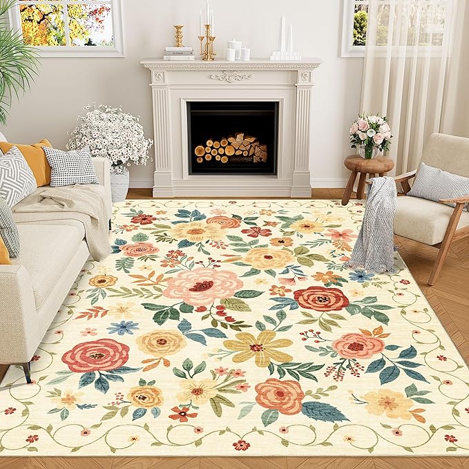 DUKINO 9x12 Area Rug, Floral Rugs by DUKINO