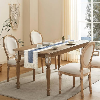 ZeeMart Macrame Style Bicolor Stitching Table Runner, 12 x 90 Inch Blue/Ivory - Image 3