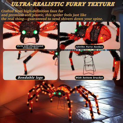 4.2Ft Giant Spider Halloween Decorations Outdoor 52" Light Up Spider with 90 LED Lights for Front Yard, Porch, Garden, Lawn, Halloween Party (Orange)