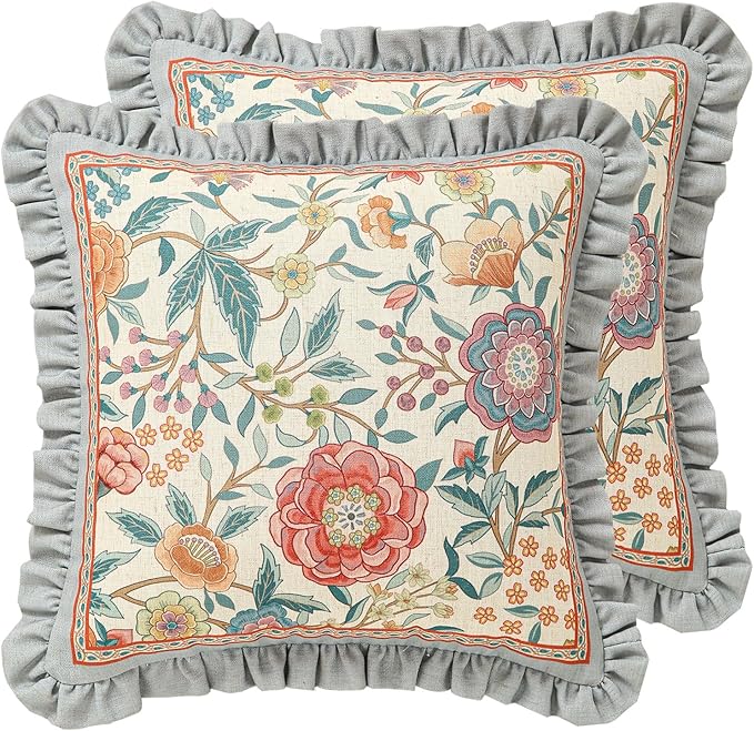 Floral Throw Pillow Covers Set of 2, Cottage Rustic by bilingaier