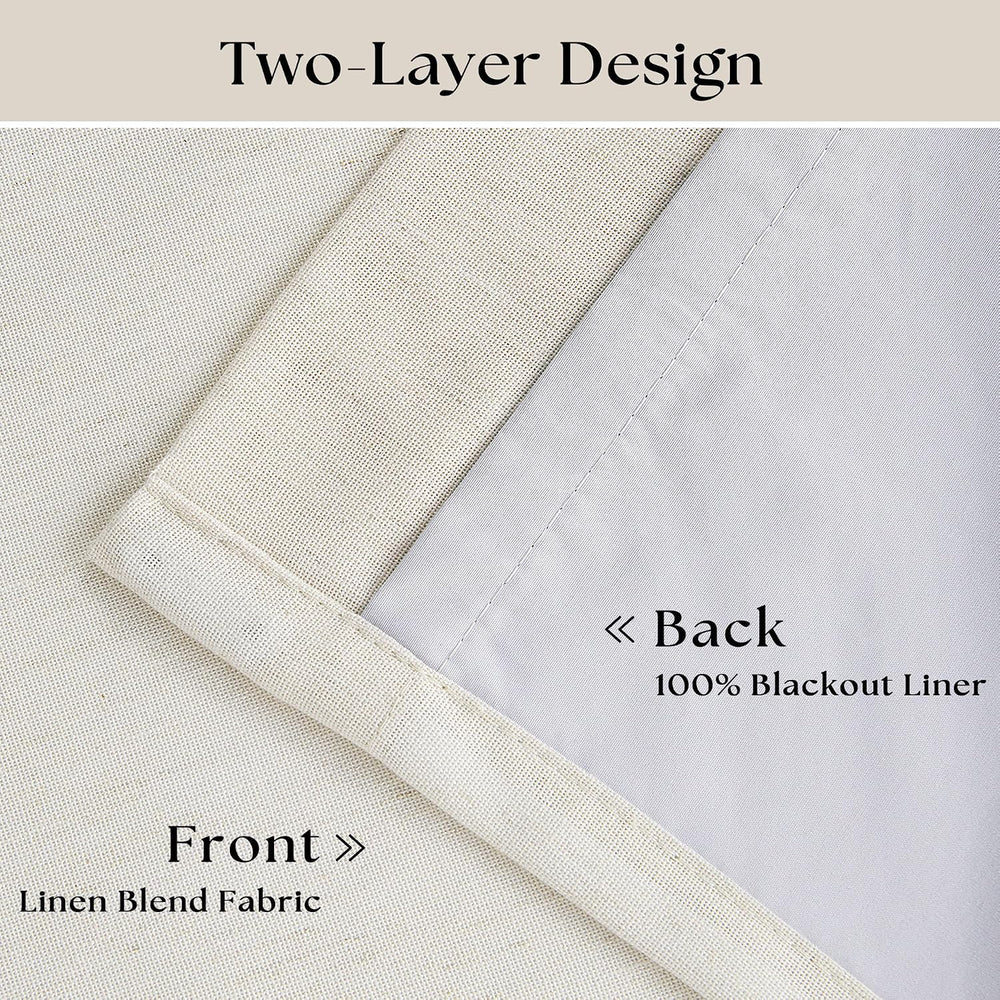 90 Inch Pinch Pleated Linen 100% Blackout Curtains 2 Panels Cream Natural