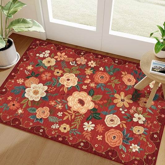 DUKINO 2x3 Rugs for Entryway, Floral Indoor Washable Door Mat, Non Slip Boho by DUKINO