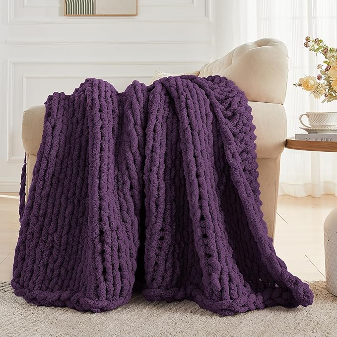 Carriediosa Chunky Knit Throw Blanket 50" X 60", 100% Hand Made Large Chenille - Image 5