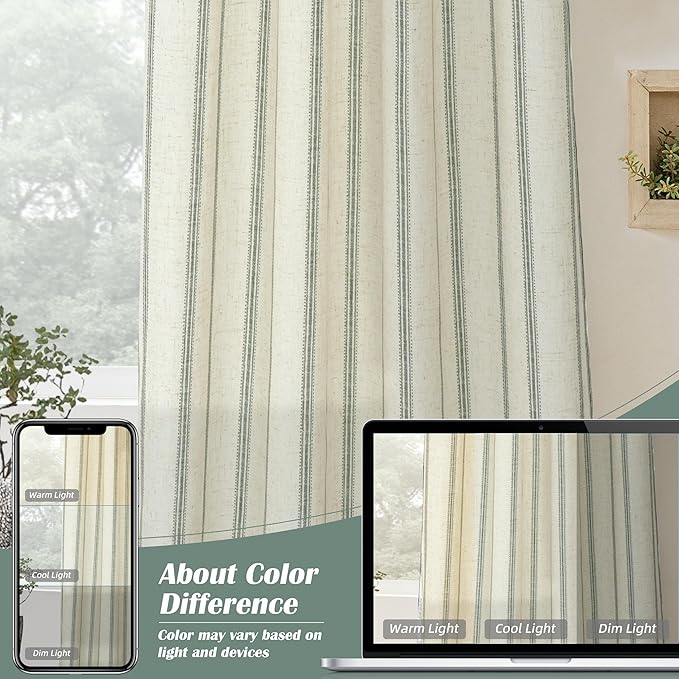 DriftAway Farmhouse Vertical Striped Linen Blend Textured Light Filtering Semi - Image 8