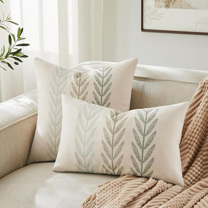 100% Cotton Farmhouse Leaves Throw Pillow Covers Set of 2, 16x16 Inch Mixed - Image 4