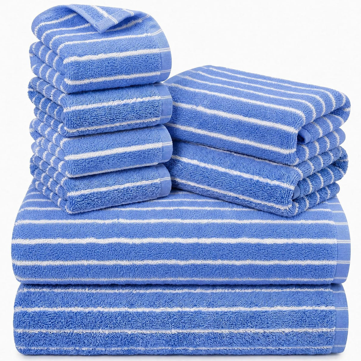 100% cotton 8 pack bath towels set, striped, main product view