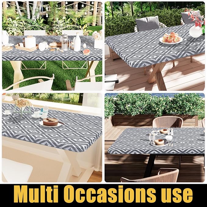 Smiry Rectangle Picnic Table Cloth, Waterproof Elastic Fitted Outdoor - Image 6