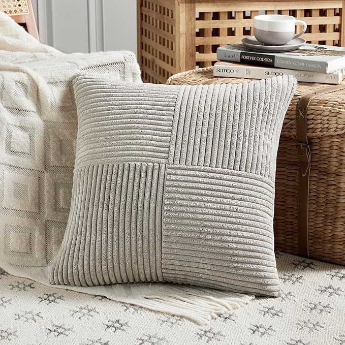 Fancy Homi 2 Packs Neutral Grey Decorative Throw Pillow Covers 18x18 Inch - Image 2