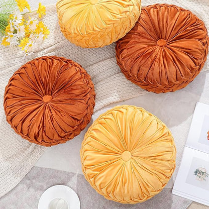 4 Pcs Round Throw Pillows Decorative Velvet Pleated Throw Pillows 15'' Diameter - Image 5
