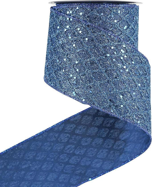 HUIHUANG Navy Blue Wired Christmas Ribbon 4 inch Navy Glitter Wired Ribbon by HUIHUANG
