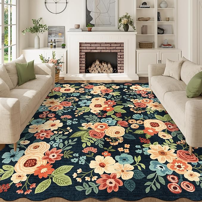 DUKINO 8x10 Area Rug, Floral Washable Rugs - Image 3
