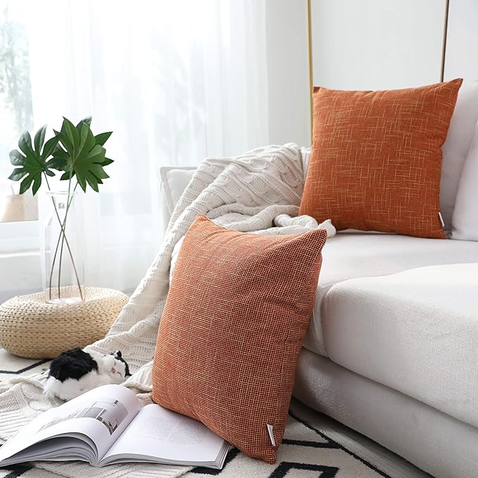 Kevin Textile Fall Pillow Covers Faux Linen Square 2 Tone Woven Autumn Throw - Image 4
